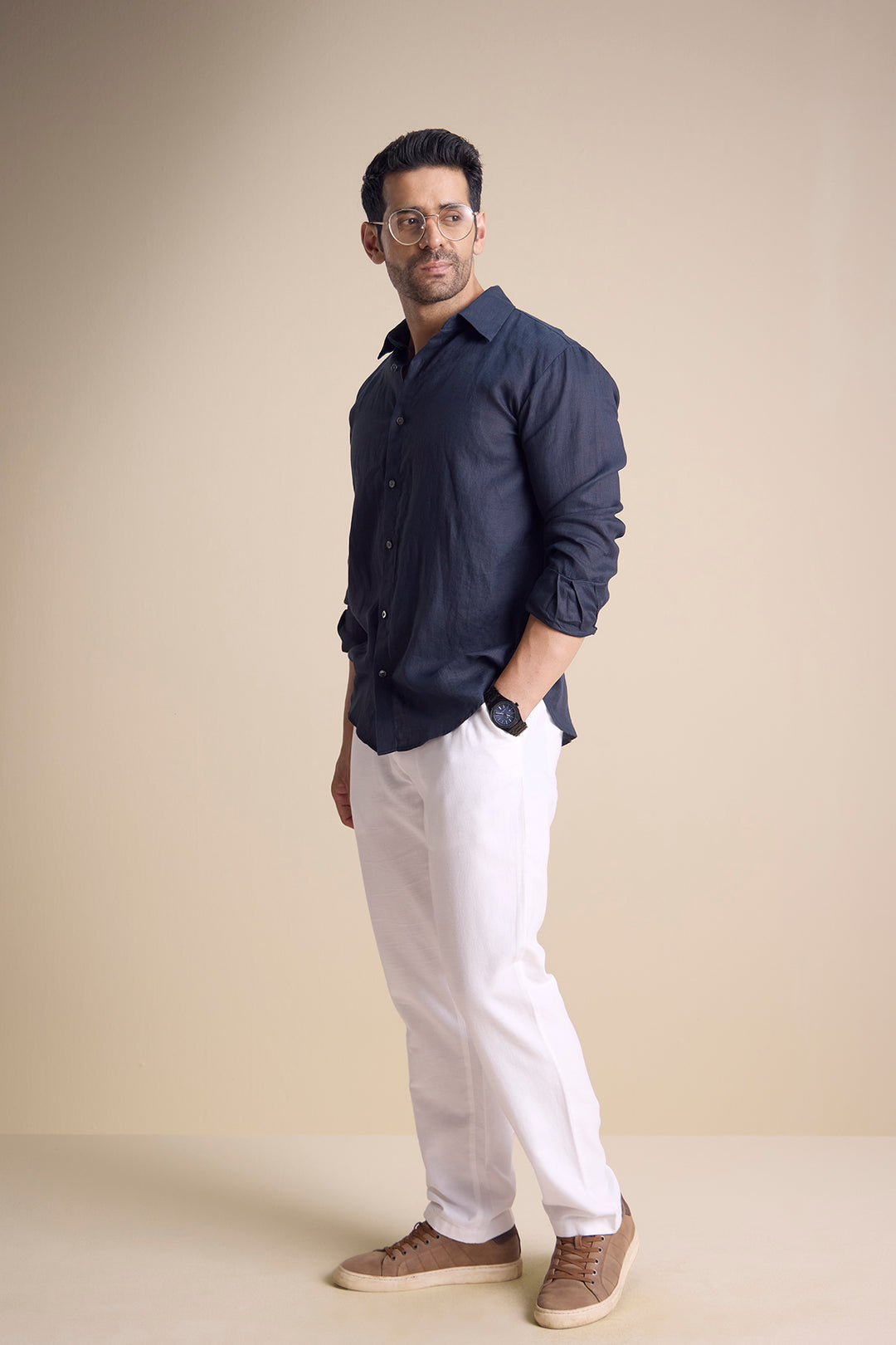 Lago Long Sleeve Town Collar Shirt — Black