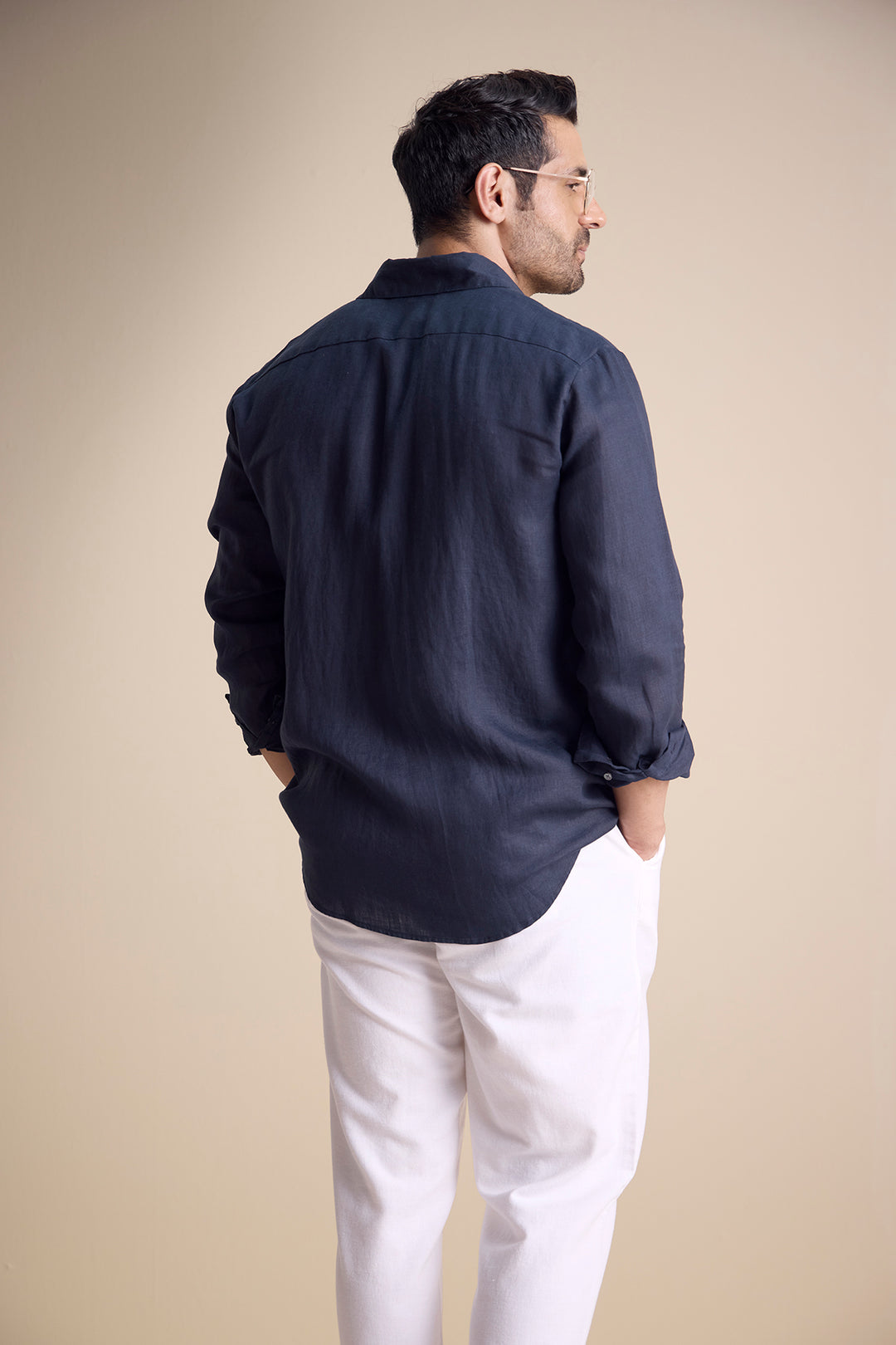 Lago Long Sleeve Town Collar Shirt — Black