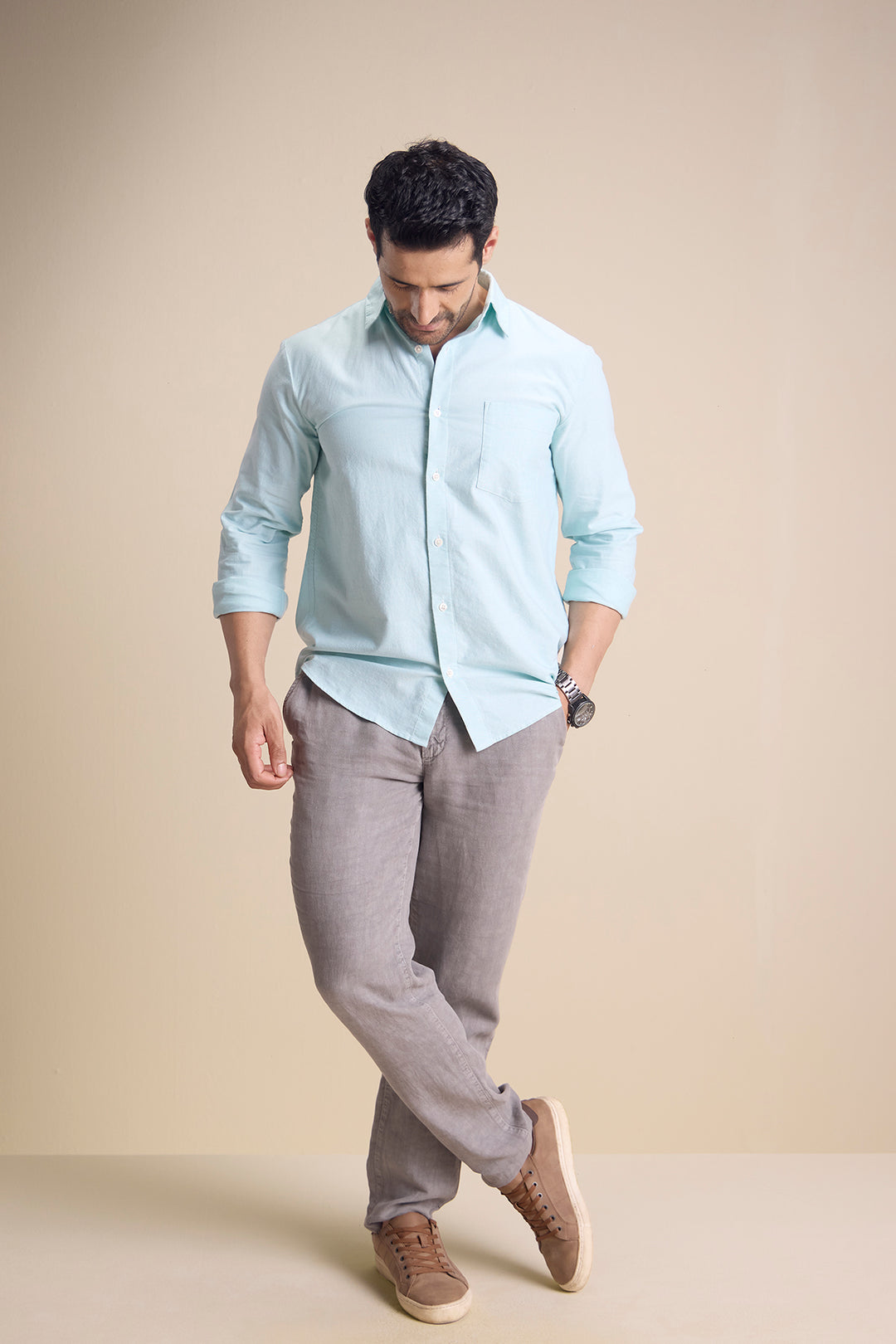 Lago Long Sleeve Town Collar Shirt — Pastel Green