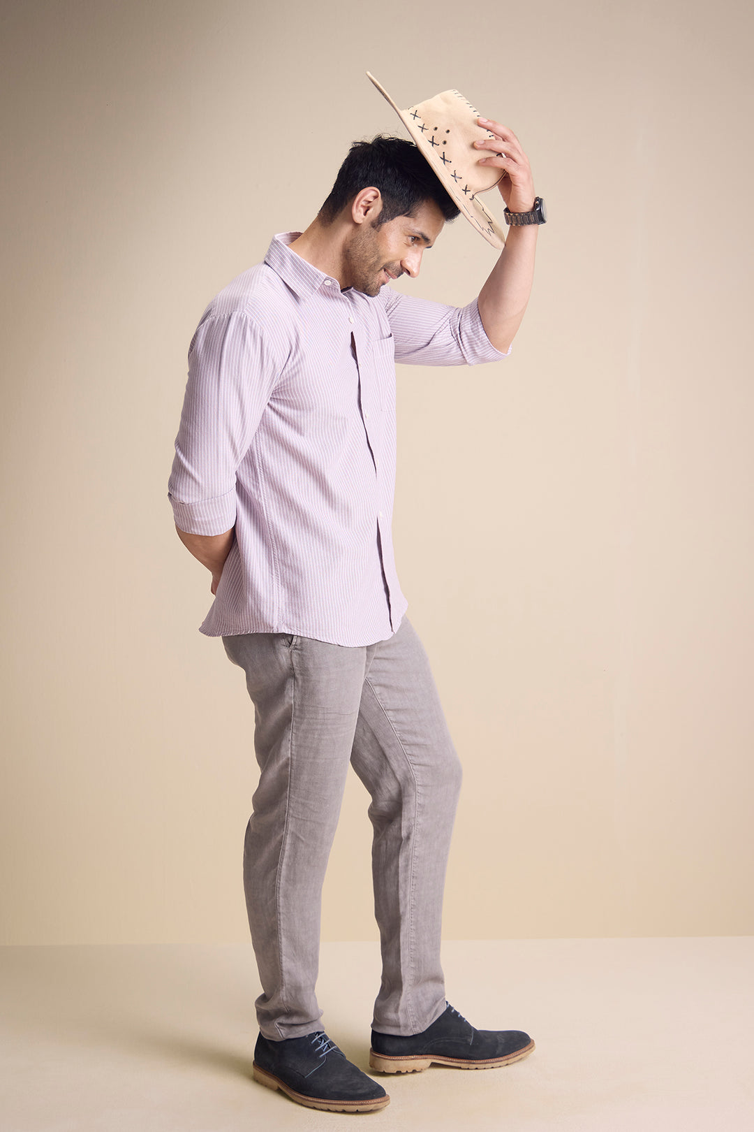 Lago Long Sleeve Town Collar Shirt — Blush Stripe