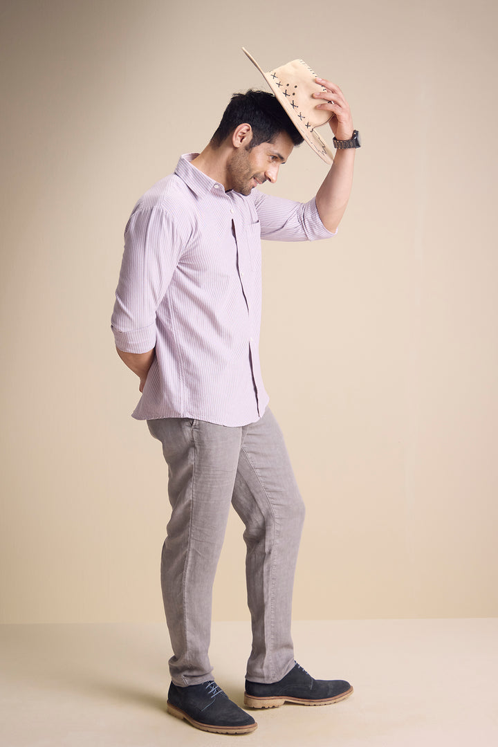 Lago Long Sleeve Town Collar Shirt — Blush Stripe