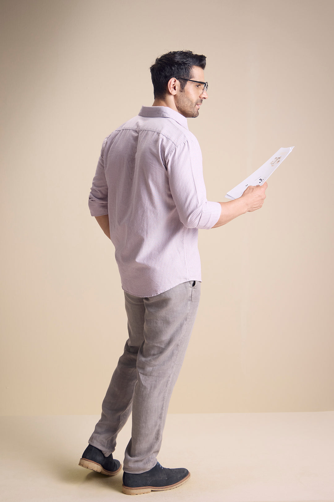 Lago Long Sleeve Town Collar Shirt — Blush Stripe