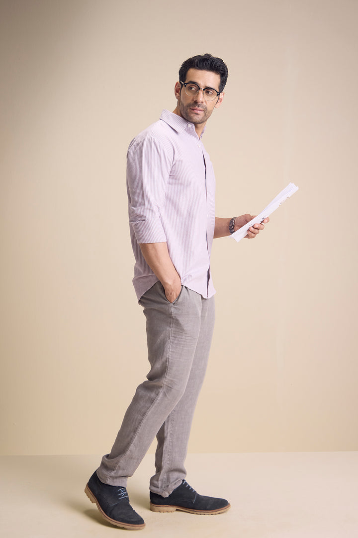 Lago Long Sleeve Town Collar Shirt — Blush Stripe