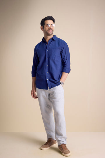 Silva Long Sleeve Collar Shirt — Blue