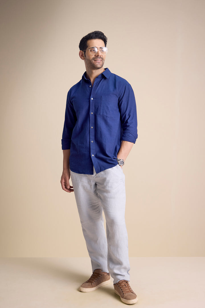 Silva Long Sleeve Town Collar Shirt — Blue