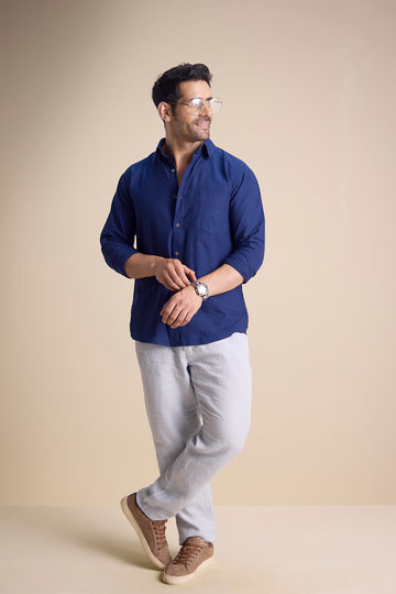 Silva Long Sleeve Collar Shirt — Blue
