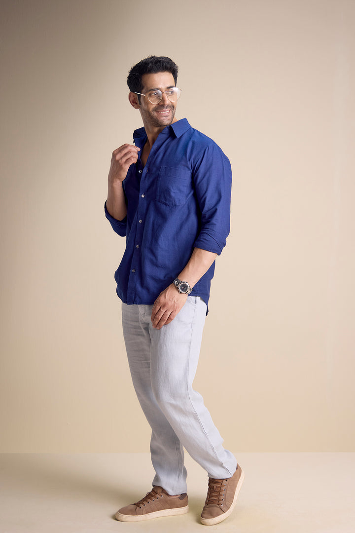 Silva Long Sleeve Town Collar Shirt — Blue