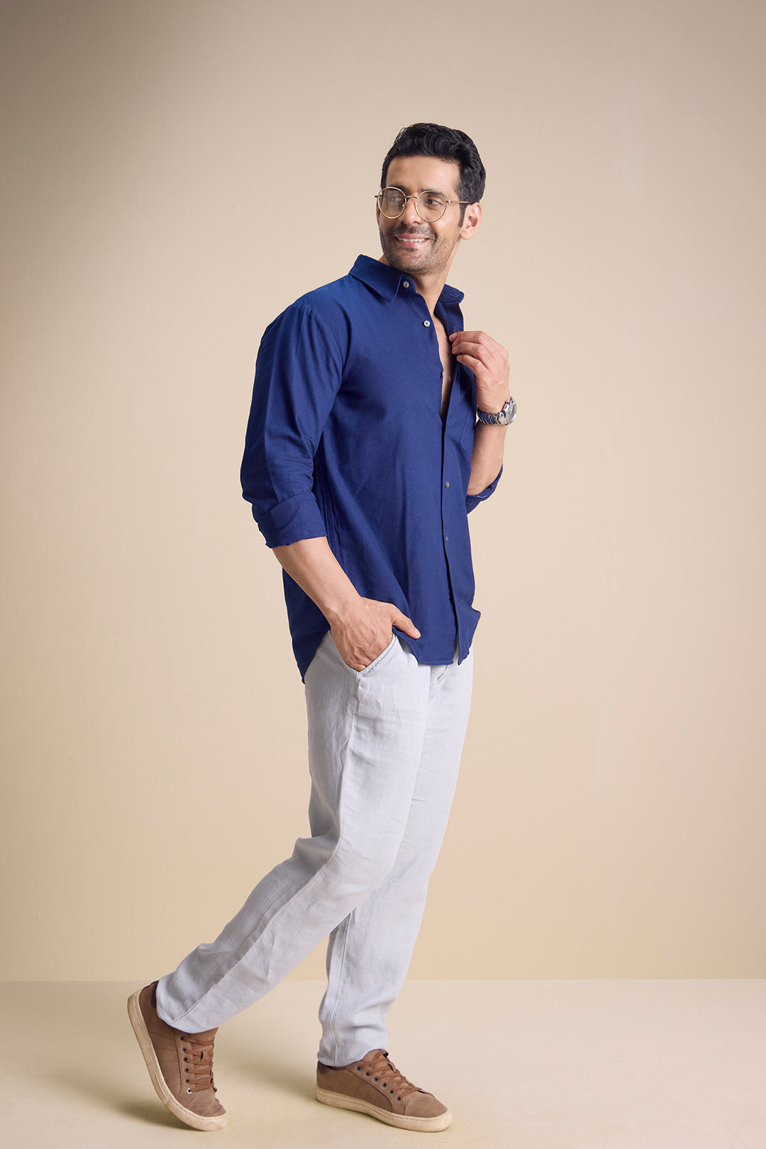 Silva Long Sleeve Town Collar Shirt — Blue