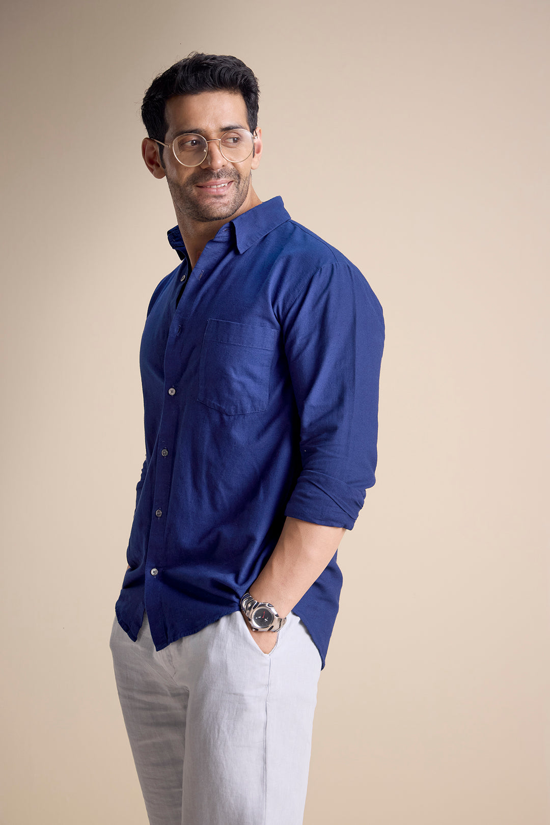 Silva Long Sleeve Town Collar Shirt — Blue