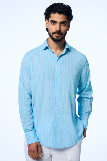 Harrison Ls Khadi Breton Stripe Lagoon s