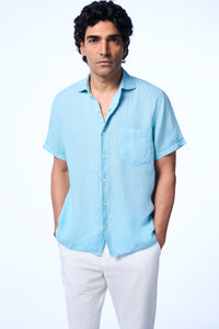 Flint Ss Linen Sea Foam Men's Smart Fit Shirt
