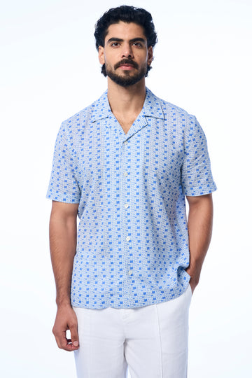 Chris SS Khadi Nautical Checks Surf Blue s