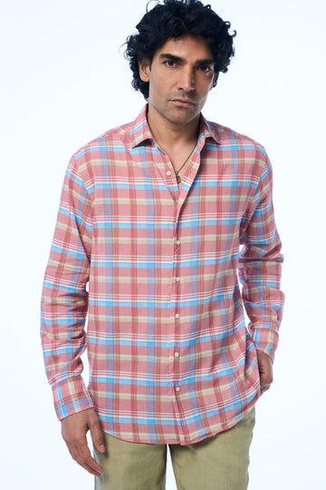 Harrison Ls Khadi Midsummer Check Coral s