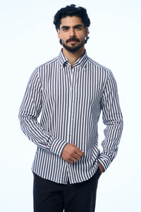 Danny Ls Khadi Preppy Stripe Titanium Men's Tailored Fit Shirt