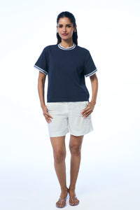 Cela Club Khadi Sunset Navy Women's Relaxed Fit T-Shirt