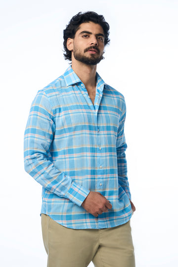 Harrison Ls Khadi Midsummer Check Surf Blue s