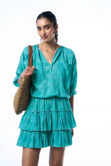 Belle Khadi Coastal Print Aqua