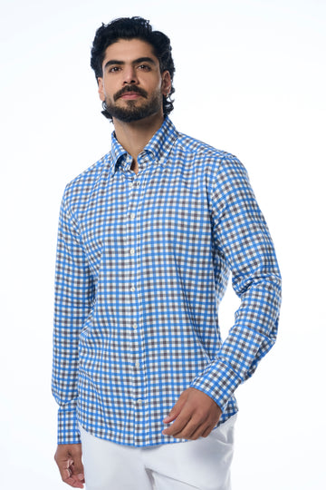 Danny Ls Khadi Gingham Check Surf Blue s