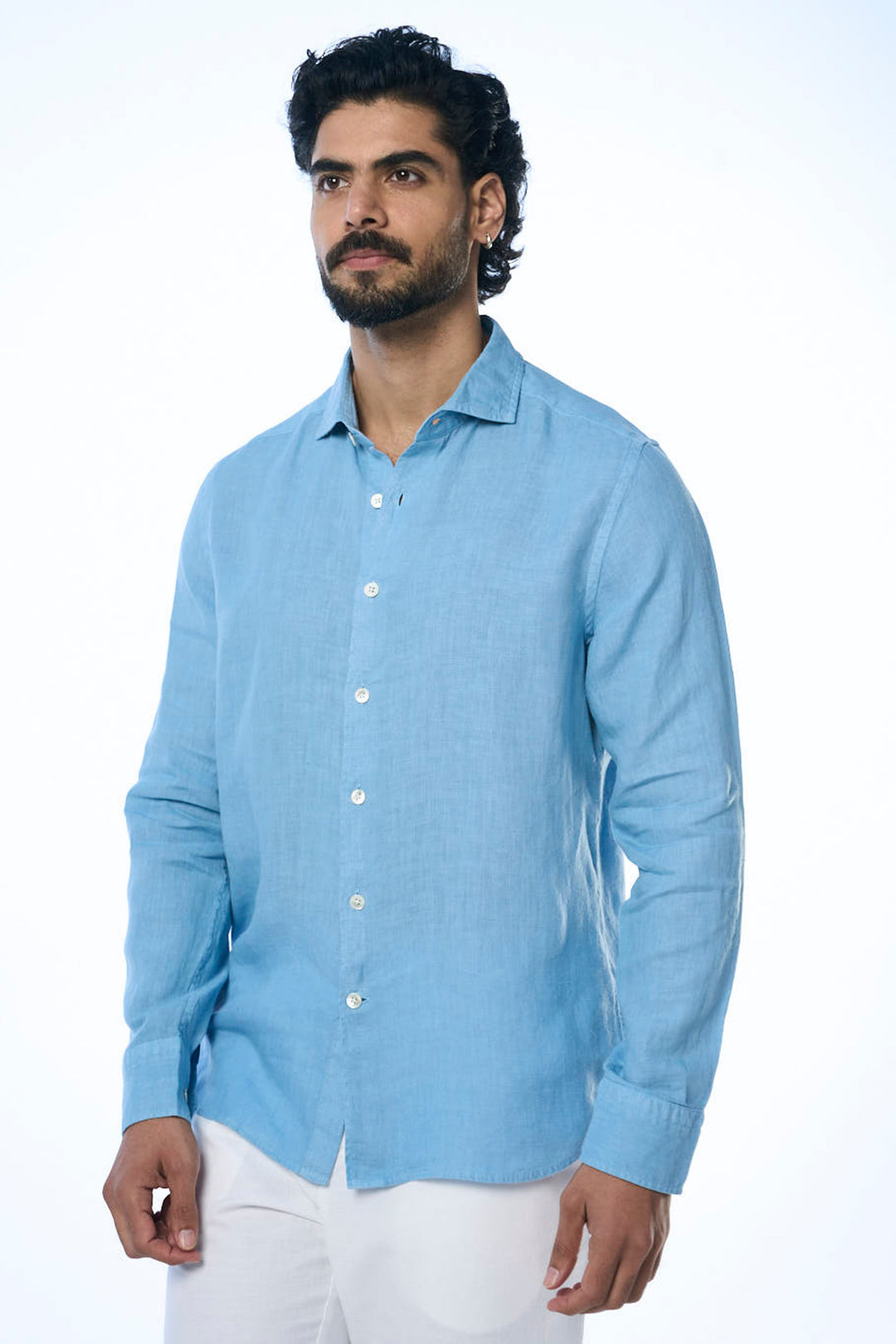 Fabio Ls Linen Lagoon Men's Slim Fit Shirt