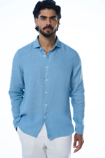 Fabio Ls Linen Lagoon Men's Slim Fit Shirt