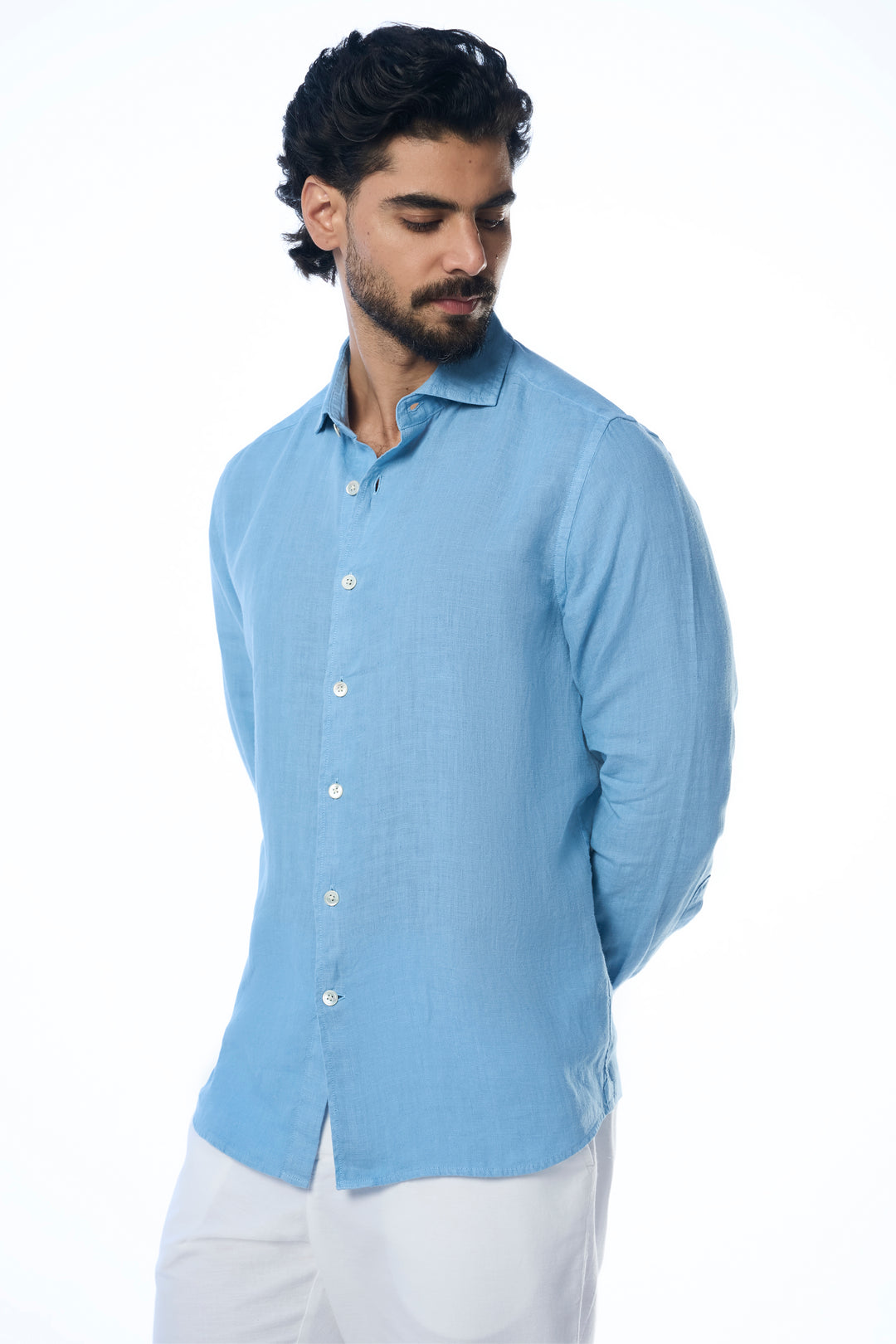 Fabio Ls Linen Lagoon Men's Slim Fit Shirt