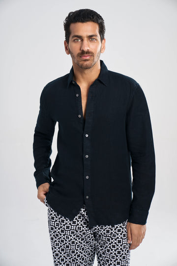 Coda Linen Beach Shirt Black S