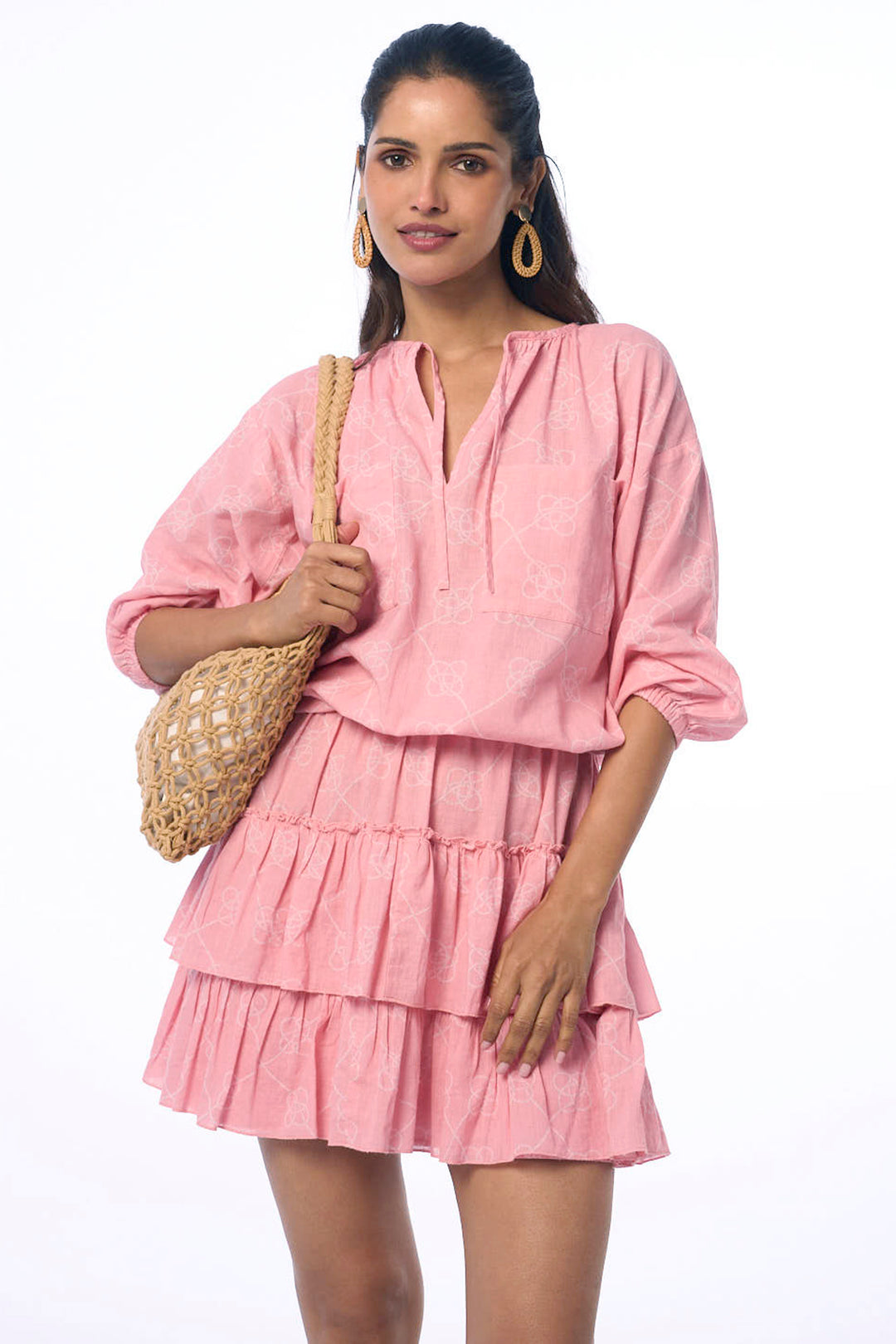 Belle Khadi Coastal Print Coral Women's Easy Fit Dress