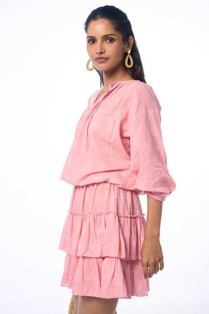 Belle Khadi Coastal Print Coral Women's Easy Fit Dress