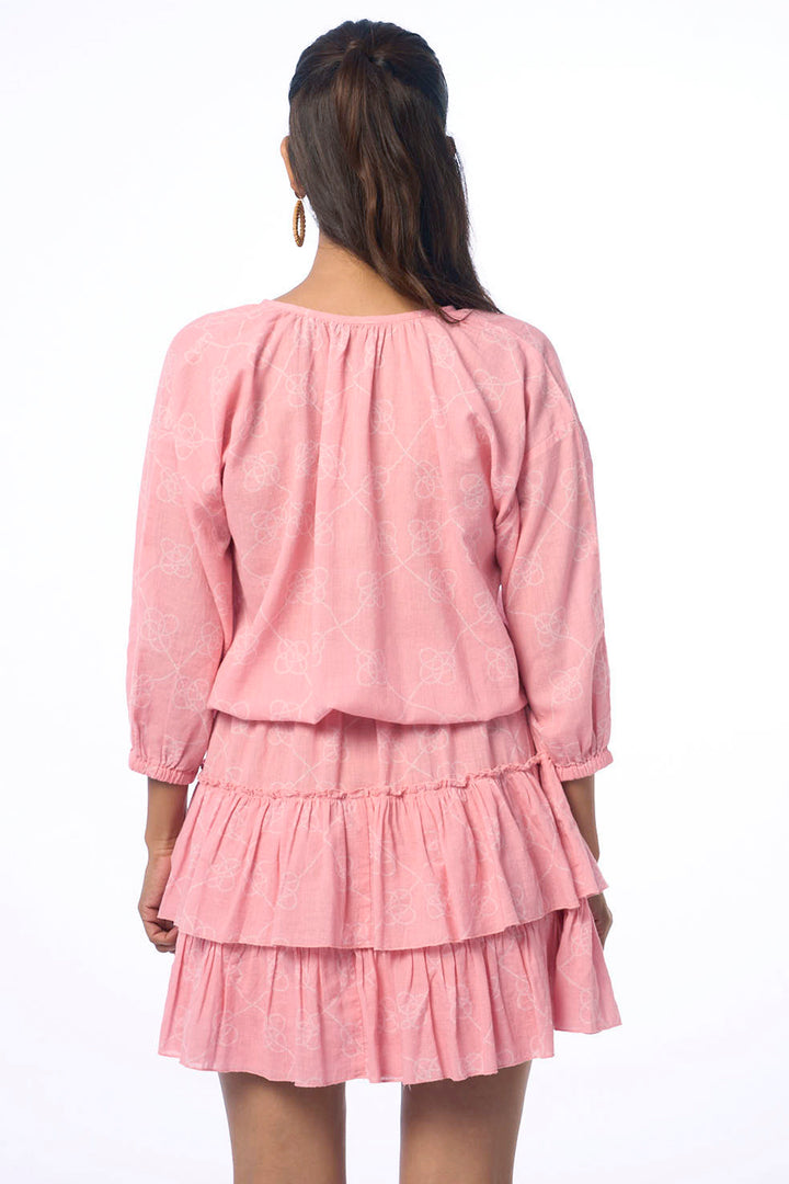 Belle Khadi Coastal Print Coral Women's Easy Fit Dress