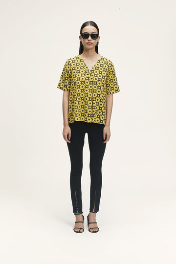 Iris (Hand Block Print) Mega Moon Bloom - Solar Yellow