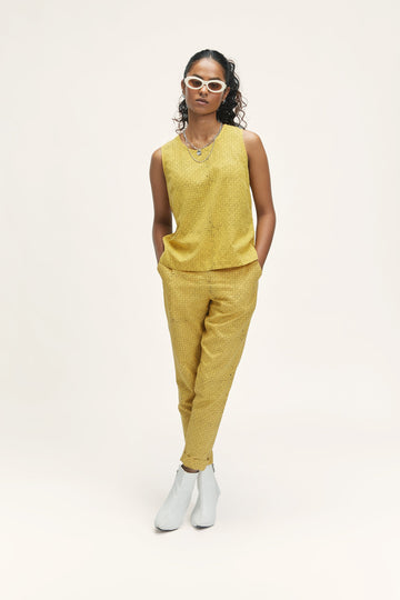 Vesta (Hand Block Print) Mini Moon Bloom Solar Yellow